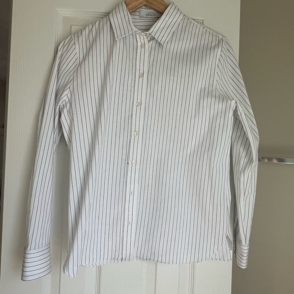 Mango White Shirt with Black Pinstripes
